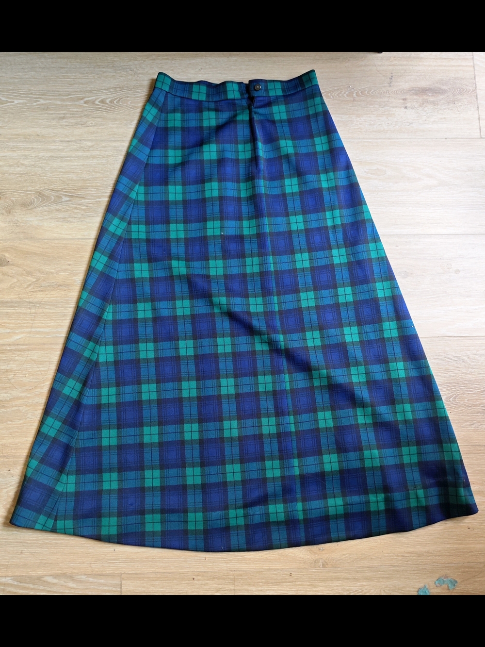 Vintage Classic Green & Blue Plaid A-Line Skirt